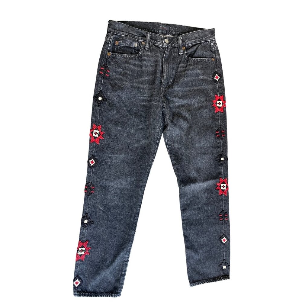 Polo Ralph Lauren jeans womens 26 black avery boyfriend beaded aztec western